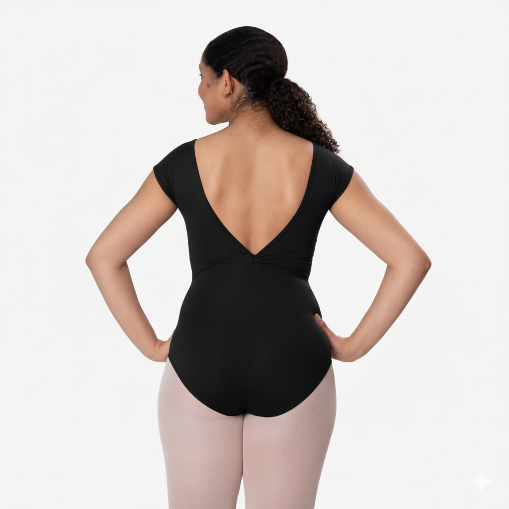 Capped Sleeve Leo with Deep V-Back - D 338