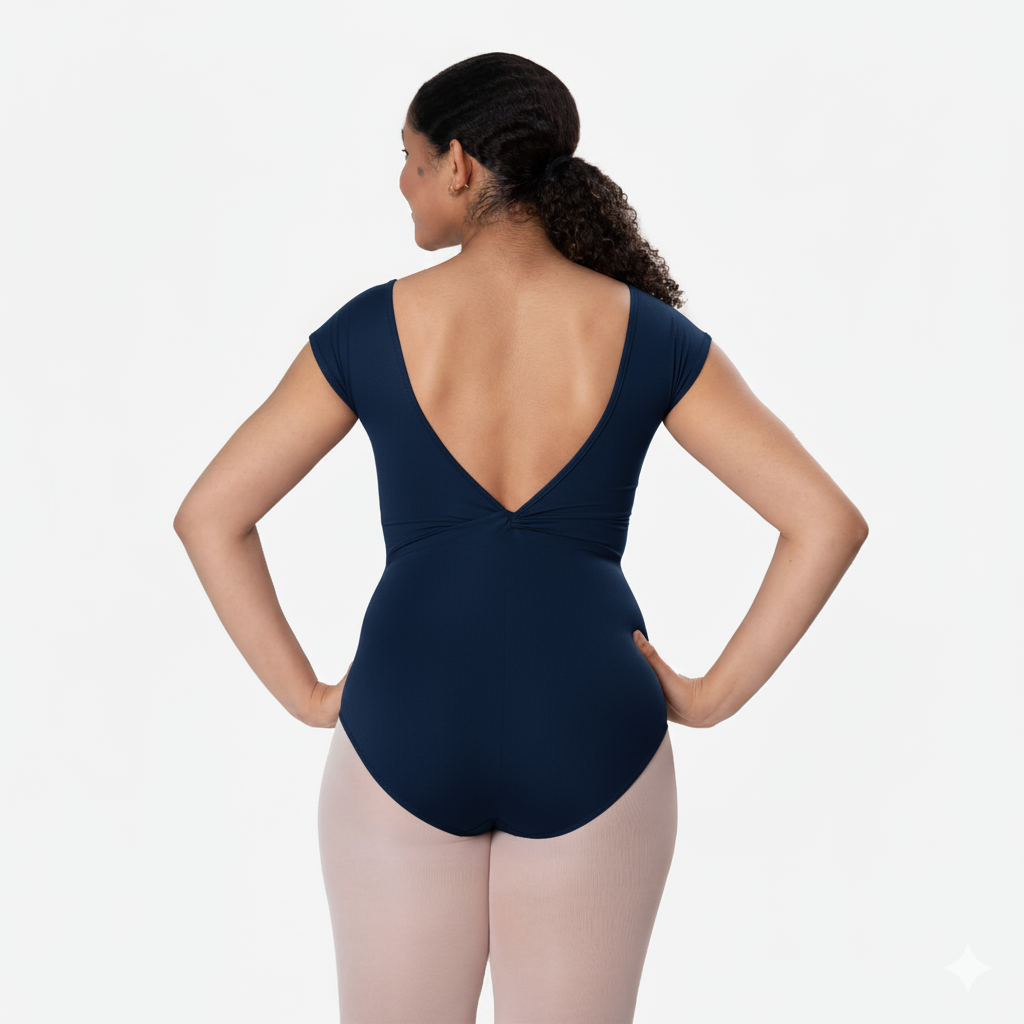 Capped Sleeve Leo with Deep V-Back - D 338