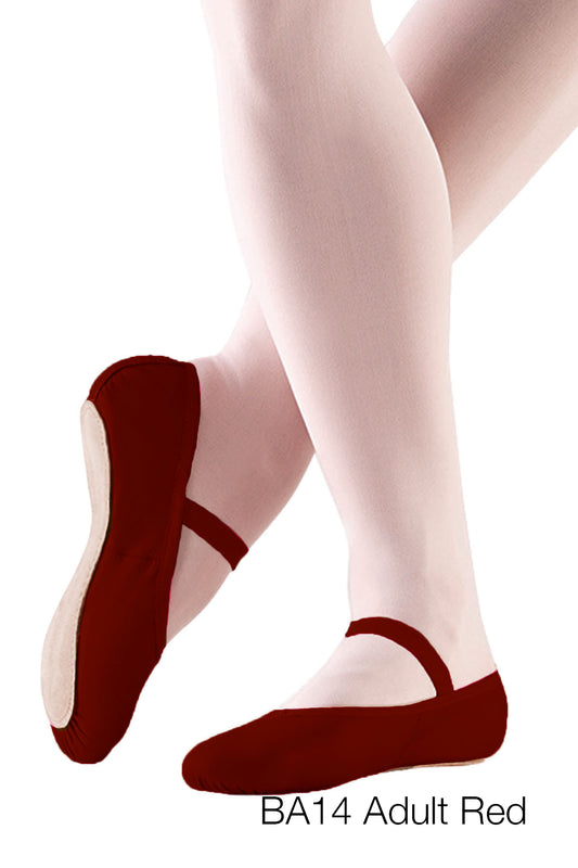 BA14 - Leather Full Sole Ballet Shoe - Adult<br>Red & Black
